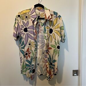 Button-Down Floral Rayon Shirt - Multicolor